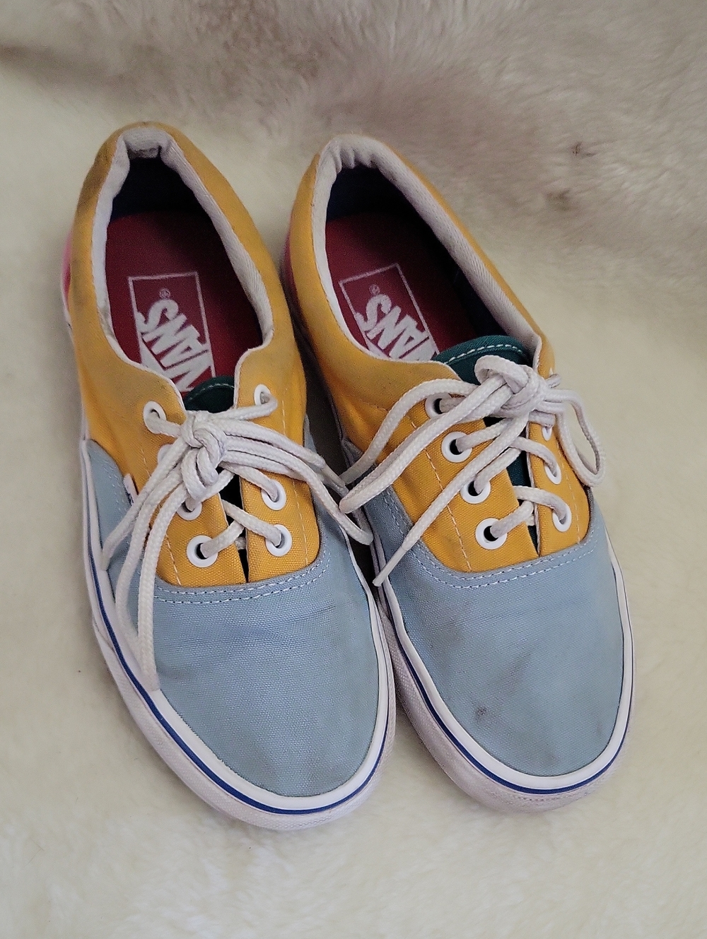 VANS Era Two-Tone Canvas Sneakers in Yellow & Light Blue.